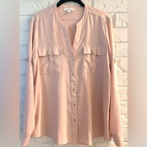 Calvin Klein Women's Blush Pink Long-Sleeve Button Front Utility Blouse Size M